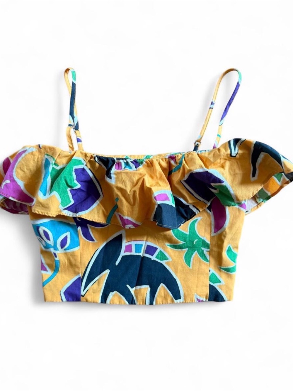 Zara Ruffled Tropical Print Crop Top